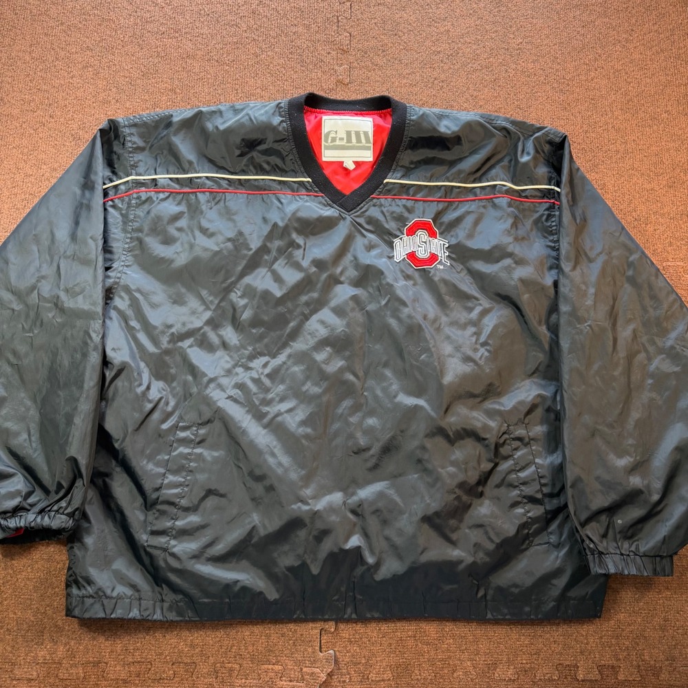 G-III Ohio State Buckeyes Men Pullover Windbreaker Jacket Black V-Neck XXL NCAA
